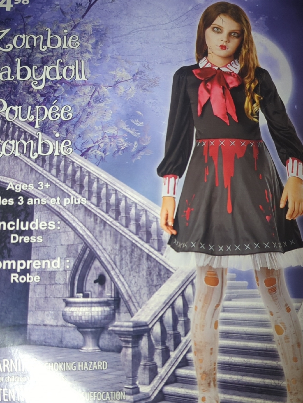 Kids Zombie Babydoll Costume - Black & Red Dress